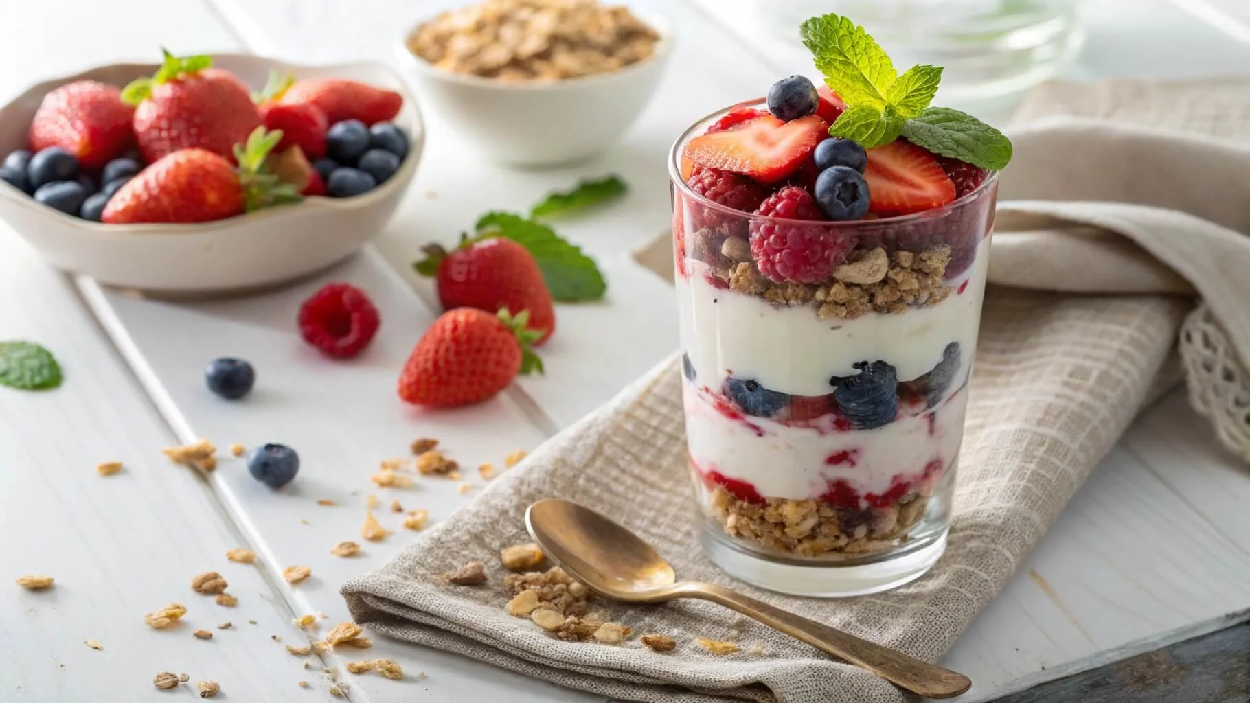 Delicious Greek Yogurt Parfait Recipe with Berries and Granola.