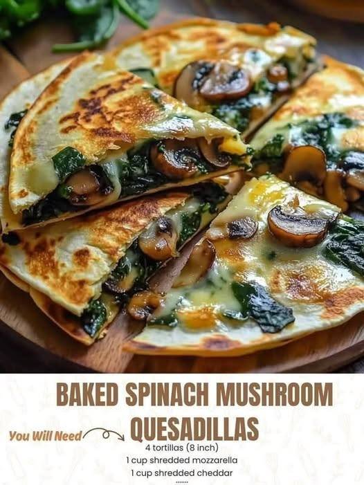baked spinach mushroom quesadillas