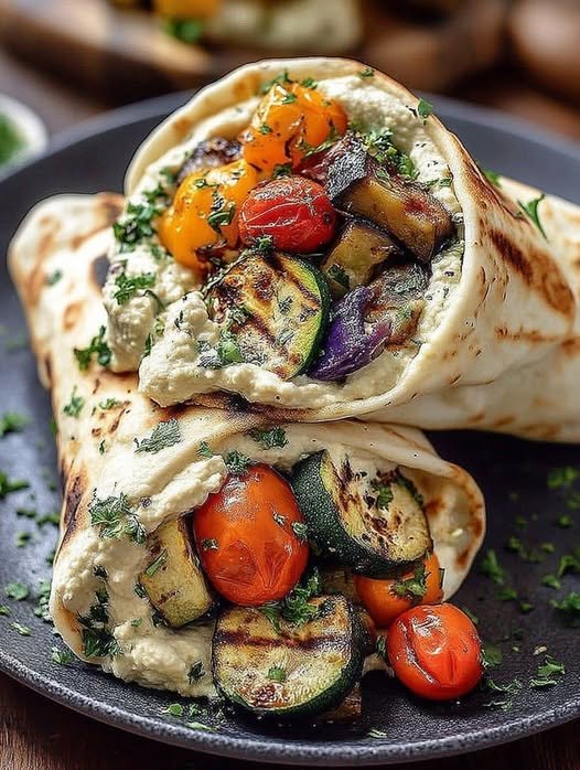 roasted veggie and hummus wraps