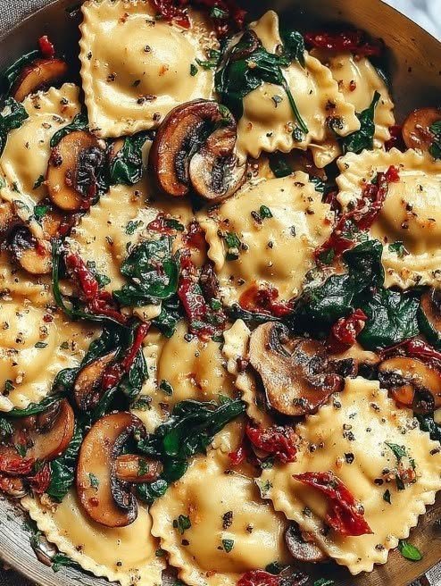 Vegan Ravioli with Spinach, Mushrooms and Sun-Dried Tomatoes — The Most Elegant Plant-Based Pasta Dinner You Will Ever Make vegan ravioli with spinach, mushrooms and sun dried tomatoes